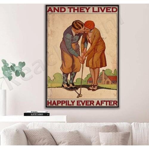 Golf couple posters and they live happily forever after poster wall art printing home life decoration posters