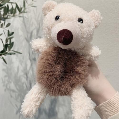 Women Girls Fluffy Faux Fur Ball Scrunchies Cute Cartoon 3D Teddy Bear Elastic Hair Rope Ties Pom Pom Ponytail Holder Hair Acces
