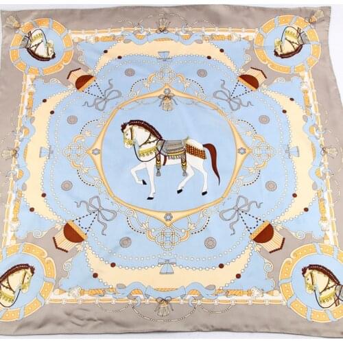 Horse Print 100% Silk Head Scarves Women Fashion Silk Wraps Shawl High Quality Hand Rolled Edges 35"x35"