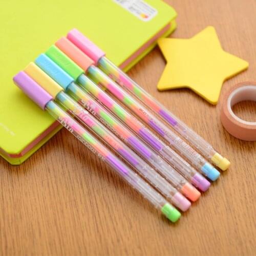 6pcs Rainbow Pen Ballpoint 0.8mm Multi Color Ink Roller Pens Fluorescence Highlighter for Black Paper Drawing Paint School A6555