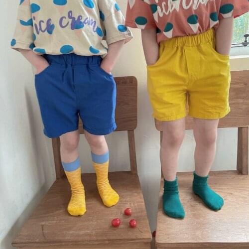 2021 Children Shorts Summer New Cotton Solid Color Rollhem Shorts Korean Girls and Boys Casual Pants