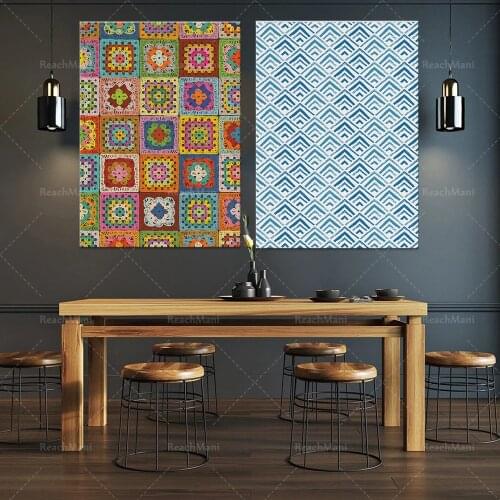 Blue abstract art print | retro style geometric wall decoration | blue living room decoration bathroom poster