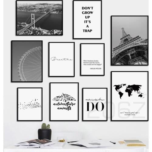 Nordic Landscape Poster Travel Paris Tower World Map Do Quote Print Wall Art Canvas Painting Wall Pictures For Living Room Decor