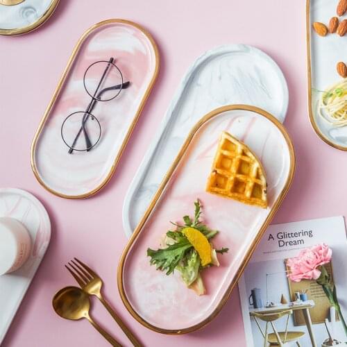 Nordic Plating Ceramic Marble Storage Tray Oval Jewelry Food Dessert Storage Dish Decor