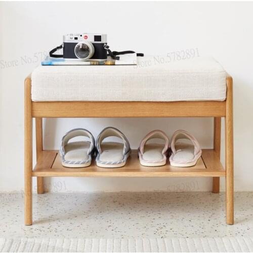 Solid Wood Shoe Changing Stool Home Entry And Exit Door With Soft Bag Cushion Test Shoe Stool Nordic Simple Storage Stool Shoe R