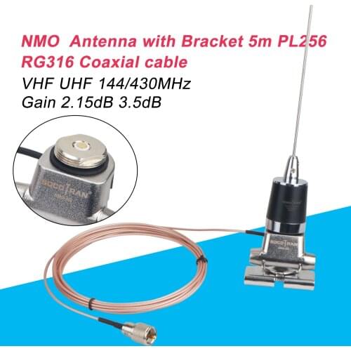 SOCOTRAN NMO-N1 Dual Band VHF/UHF 2.15db 3.5dB NMO Mobile Anenna with Bracket 5m Coaxial cable PL259 RG316 for Mobile Car Radio