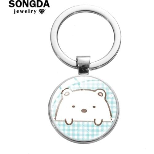 SONGDA Japan Cute Sumikko Gurashi Cartoon Art Pattern Brooch Transparent Glass Cabochon Lapel Pins Button for Kids Gift Trinkets