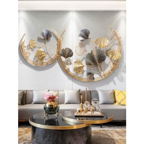 Modern Wrought iron 3D Ginkgo Leaf Wall Hanging Ornament Home Livingroom Wall Sticker Decoration Hallway Porch Wall Mural Crafts