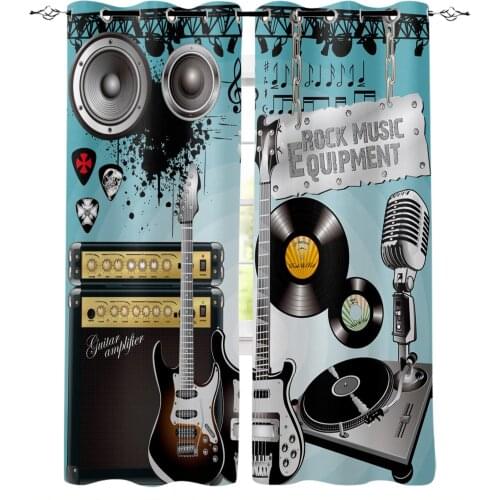 Rock Music Speaker Guitar Modern Blackout Curtains For Bedroom Living Room Window Treatment Drapes High Shading Decor