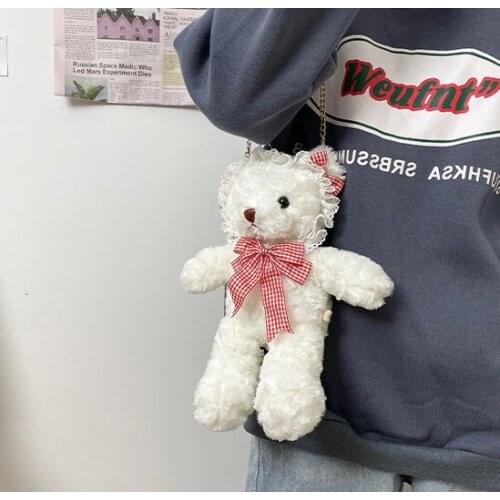 Lovely soft bear shoulders bag Girls fashion bag Romantic gift bear bag Plush toys Stuffed bear doll Large capacity