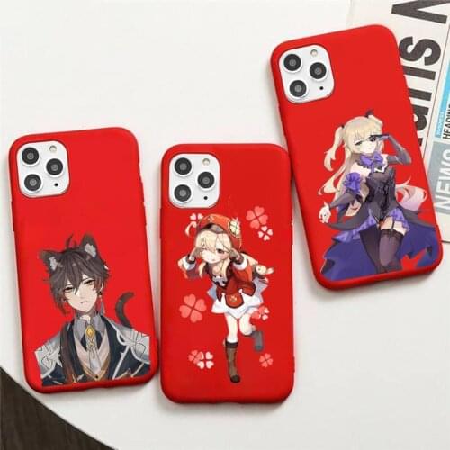 Genshin impact Phone Case Red Candy Color for iPhone 11 12 mini pro XS MAX 8 7 6 6S Plus X SE 2020 XR