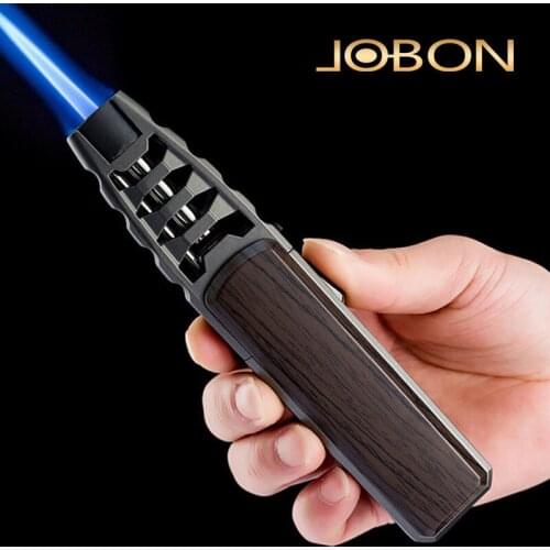 JOBON Windproof Straight Spray Gun, Personalized Kitchen Baking Blue Flame Gas Inflatable Metal Cigar Lighter Smoking Men Gift