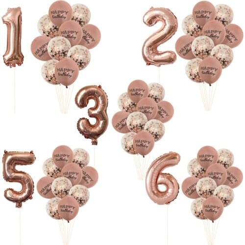 JQSYRISE Rose Gold Number Foil Balloon Happy Birthday Party Decor Kids 1st 2nd 3th 4th 5th 6th 7th 8th 9th Anniversary Supplies