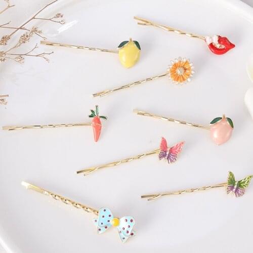 Korean Version of Ins Net Red Hair Accessories Dripping Oil Fruit Hairpin Small Fresh Headdress Girl Liu Haibin Clip Bow Hairpin