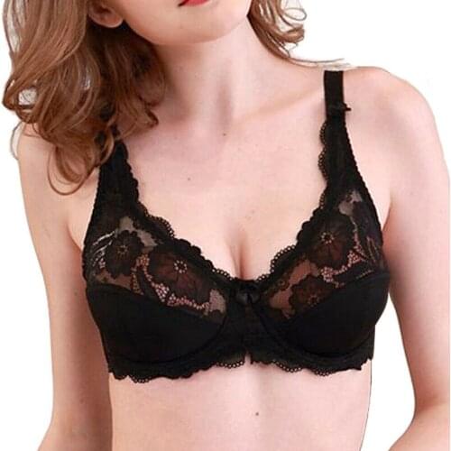 Mesh Transparent Thin Plus size Lace Bras For Women Sexy Bralette Push Up Bra Floral Underwear Unlined 36 38 40 42 44 46 C D E