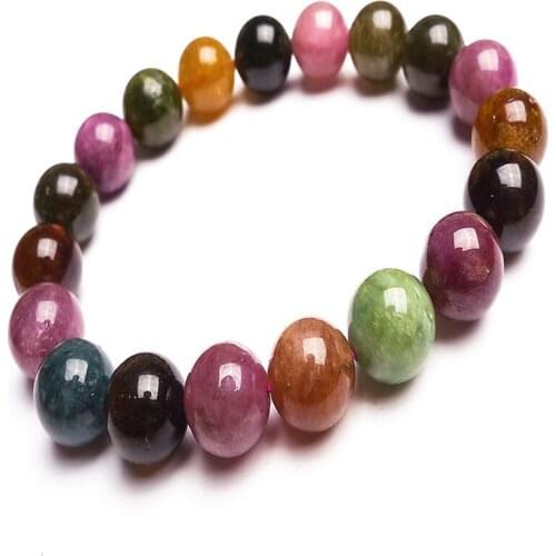 10.5mm Natural Mix Colors Tourmaline Gem Stone Healing Crystal Stretch Round Bead Bracelet For Women