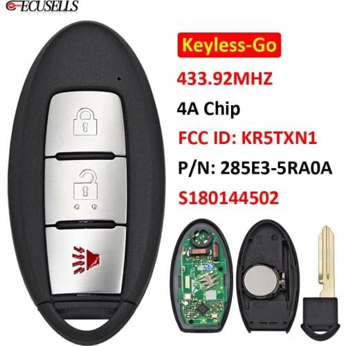 2+1/3 Buttons Keyless-Go Smart Remote Car Key Fob 433.92Mhz 4A Chip FCC ID: KR5TXN1 S180144502 for Nissan Kicks 2018 2019 2020