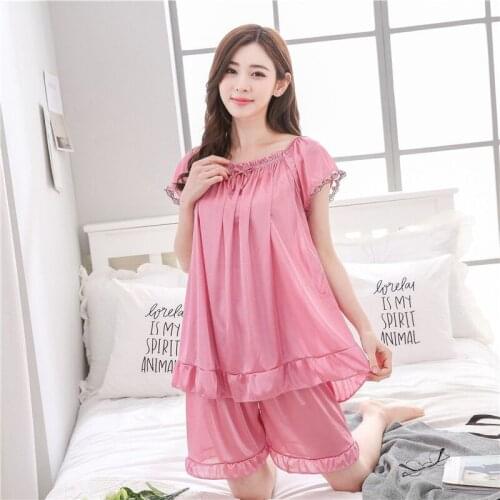 2PCS Sexy Female O Neck Sleeveless Nightwear Women Underwear Sexy Silk Satin Lingerie Lady Pajamas Loungewear Tops + Shorts Sets
