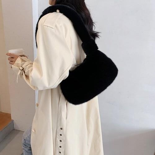 2021 Retro Handbags Shoulder-Bag Small Fluffy Solid-Color Women Simple Ladies Colla Soft