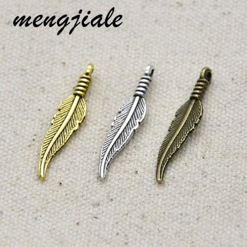 30pcs Vintage Metal Zinc Alloy Small Feather Charms Feather Pendants fit Jewelry bracelet necklace earring handmade 32*6mm