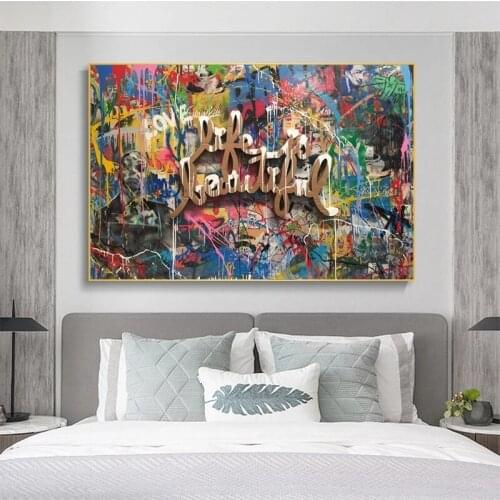Abstract Graffiti Art Life Is Beautiful Wall Art Posters Prints Street Art Canvas Paintings Wall Picture for Home Cuadros Decor