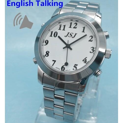 English Talking Watch for Blind People or Visually Impaired People or The Elderly with Alarm Of Quartz White Dial Black Numbers
