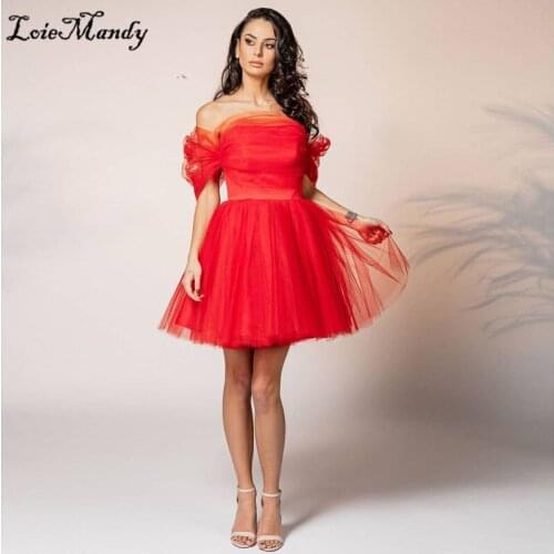 Strapless Tulle Short Prom Dresses 2021 Sweet Red Cocktail Party Gowns For Women Sexy Off Shoulder Robe de cocktail