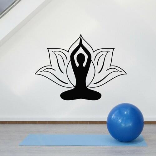 Zen Flower Lotus Wall Stickers For Bedroom Yoga Pose Meditation Room Vinyl Wall Decal Kitchen Decor Nordic Home Decoration W600