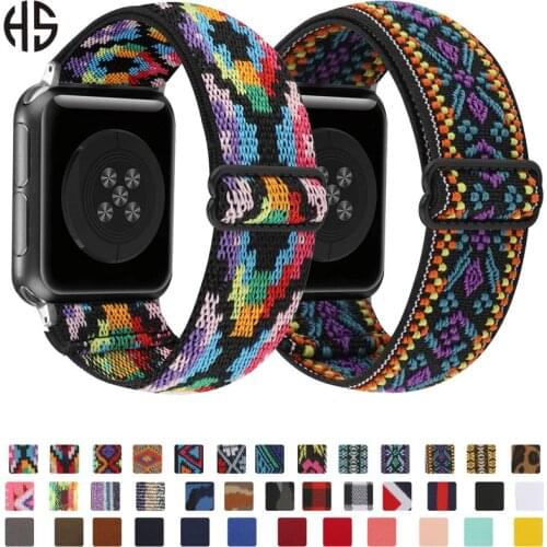 Applies to Apple Watchband IWatch 6 5 4 Nylon Braided Elastic Shrinkable Buckle Ethnic Wind Wristband Series SE 2 3