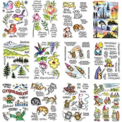 Gnome Kitty Puppy Birds Mouse Roses Birthday Grad Baby Gifts Transparent Clear Stamps for DIY Scrapbooking Cards Crafts 2020 New