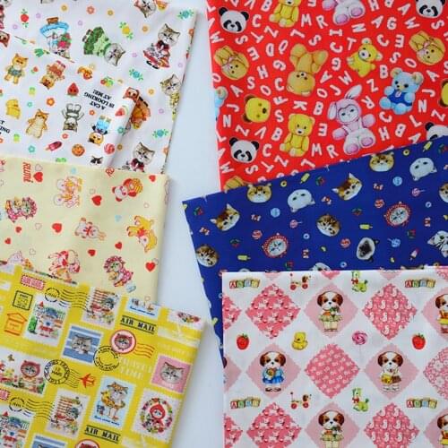 Cat Dog Cartoon Digital Printed Cotton Fabric For DIY Handmade Dolls Clothes Handbag By Half Meter 100% Cotton