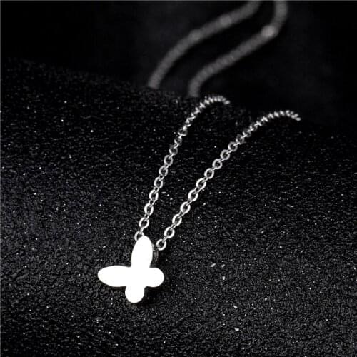 Titanium Stainless Steel Glazed Butterfly Pendant Necklace Women Harajuku Geometric Chains Clavicle Necklace Party Jewelry Gift