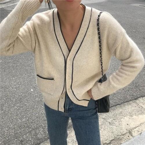BGTEEVER 2021Winter V-neck Elegant Women Sweater Cardigan Open Stitch Jumpers Female Single-breasted Knitted Cardigan