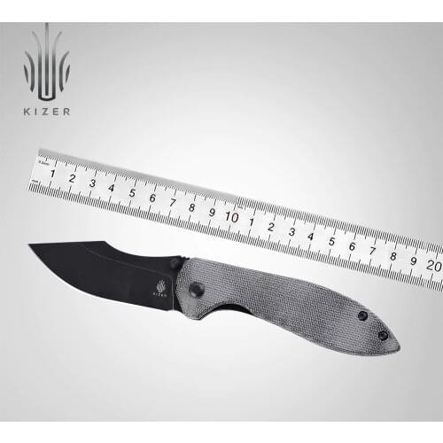 Kizer Pocket Knife V4548N1 2021 New Arrival Black Micarta Handle with Black N690 Steel Blade EDC Knife with Thumb Studs Opening