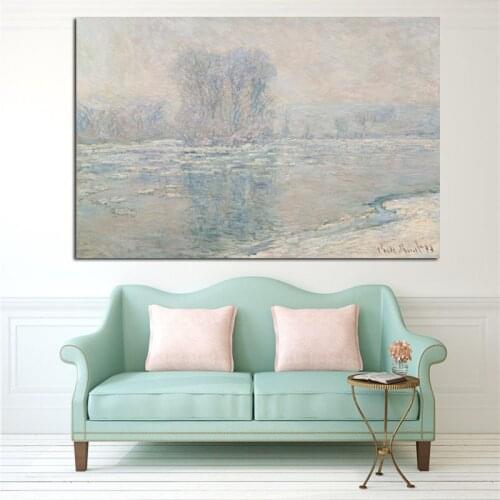Big Size Print Claude Monet Ice Floes Misty Impressionist Landscape Oil Painting on Canvas Poster Wall Picture for Living Room