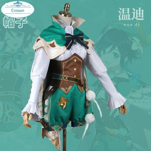 Anime Genshin Impact Venti Game Suit Green Lovely Uniform With Cloak Hat Cosplay Costume Halloween Outfit For Women Girls New 20