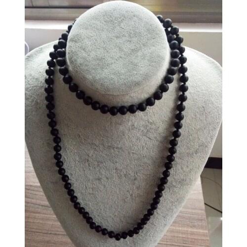 Matte Black Onyx Bead Necklace Long Black Stone Bead Necklace Knotted Natural Onyx Stone Bead Matte Onyx Men Necklace 71cm