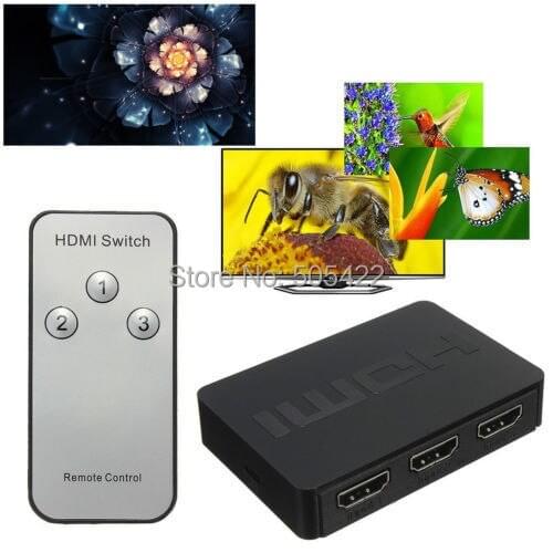 MINI HDMI Splitter 3 Port Hub Box Auto Switch 3 In 1 Out Switcher 3D 1080p 1.4 With Remote Control