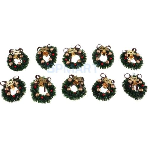 Miniature Christmas Wreaths Creative Xmas Art Supplies For 1/12 Dollhouse Christmas Crafts and Wall Decorations 10 Pieces