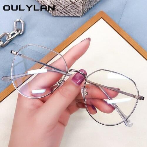 Oulylan New Blue Light Blocking Glasses Frame Women Men Metal Irregular Eyeglasses Luxury Brand Computer Optical Eyewear Gaming