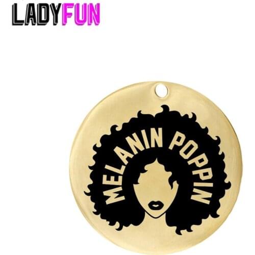 Ladyfun Melanin Poppin Afro Girl Pendant Charm Round Disc 25mm Black Afro Lady Gifts Charms For Jewelry Making