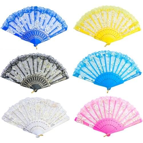 Luxury Ladies Folding Fan Flower Lace Silk Wedding Dance Party Stage Performance Decor Fashion Hot Stamping Japanese Home Decor