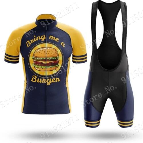 Bring Me A Burger 2021 Cycling Jersey Set Summer Pro Bicycle Clothing Mens Road bike Shirt MTB Shorts Maillot Ciclismo Ropa