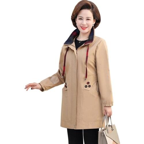2020 Plus size 5XL spring autumn womens trench coat cotton outerwear casual tops middle aged mom clothes loose overcoat 3265