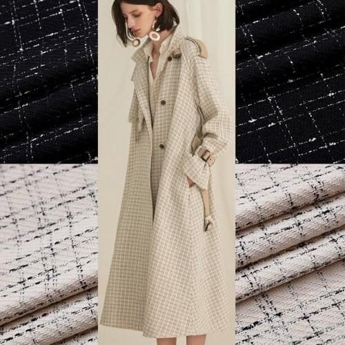 140cm Width Fashion Black and White Lattice Polyester Tweed Fabric For Woman Autumn Dress Skirt Coat DIY Cloth Sewing