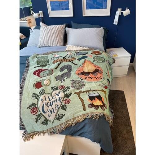 Bohemian Decorative Sofa Blanket for Living Room Slipcover Knitted Thread Throws Piano Cover Tablecloth Tapestry Green