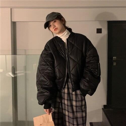 Womens Fashion Filling Cotton Short Jacket Woman Solid Parkas Female Baseball Uniform Coat