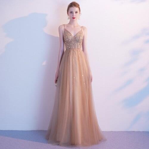 Fashion Lace V-neck Sexy Sling Sleeveless Long Evening Dress Backless Bride Party Prom Dress Robe De Soiree