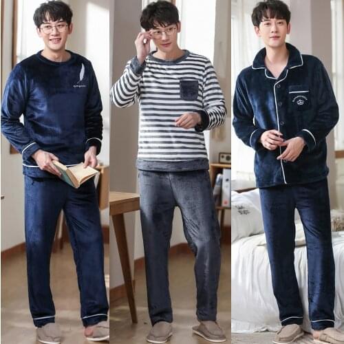 Winter Thicken Warm Soft Flannel Pajamas Men Long-sleeved Casual Sleepwear Male Pijama Couple Homme Nightwear Cardigan Pyjamas