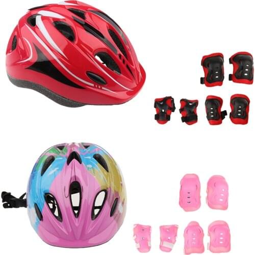 14 Pieces Kids Boy Girl Roller Skating Bicycle Helmet Knee Elbow Pad Wrist Guard Protector Pink and Red